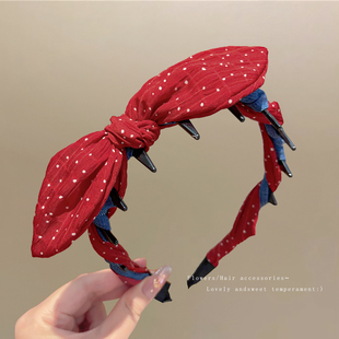 儿童牛仔波点蝴蝶结发箍女童宝宝2025新款 带齿防滑头箍饰品不勒头