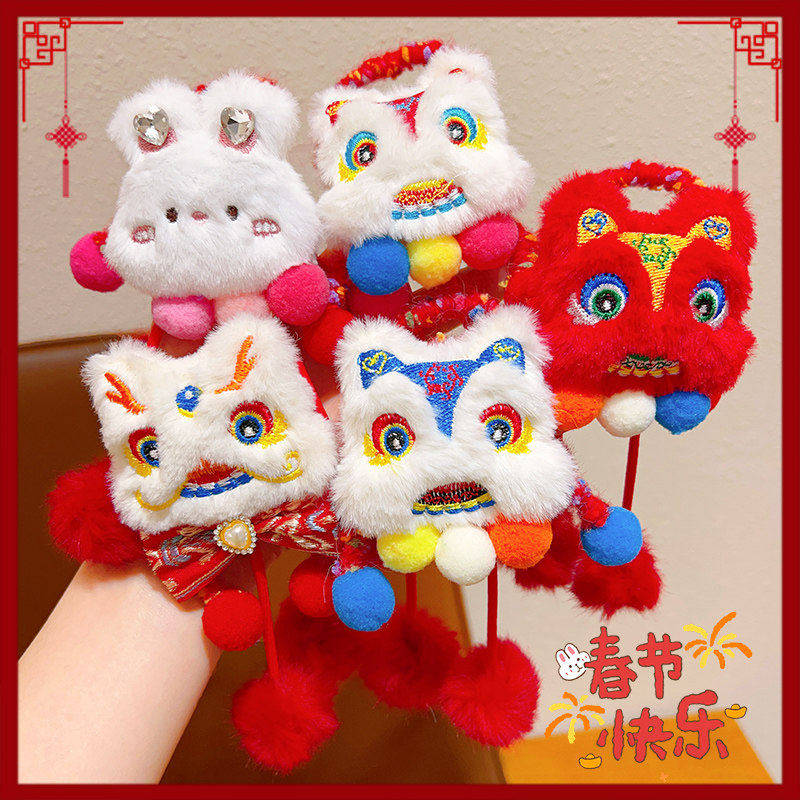儿童新年发饰喜庆醒狮发圈女孩汉服龙年头饰女童过年扎头发绳皮筋,童装/婴儿装/亲子装,发饰,淘宝优惠券,粉丝福利购,淘宝优惠卷