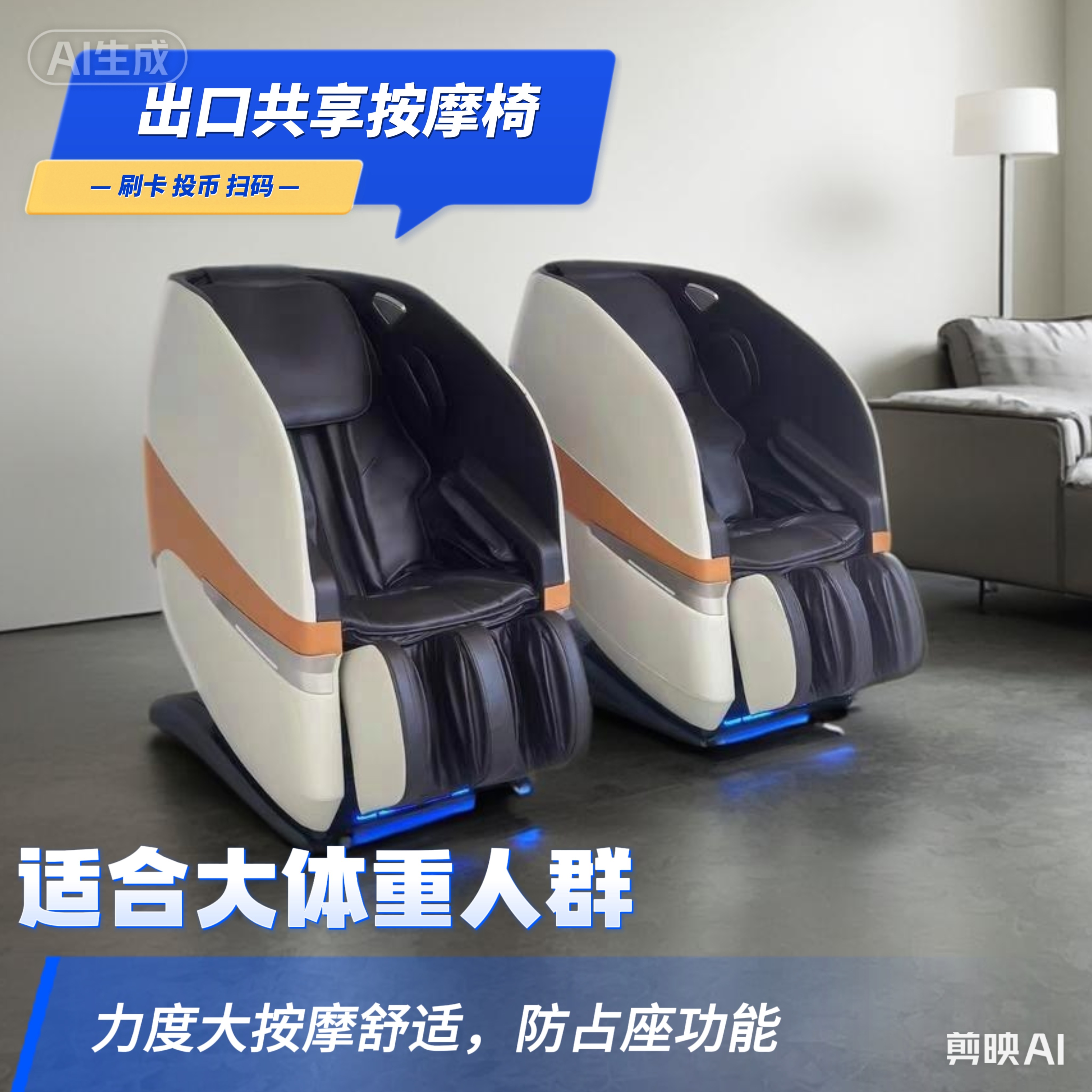 商用共享扫码按摩椅全自动智能电动付费商场同款全身出口投币刷卡
