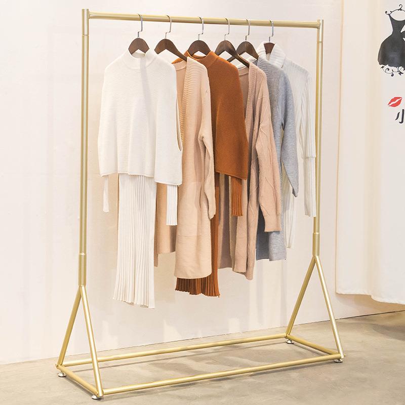 新款直销服装店展示架落地式铁艺货架金色挂衣杆中岛架轻奢陈列加