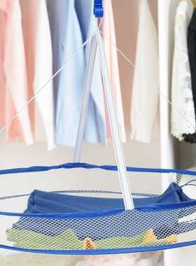 新款直销T2197双层封闭式晾衣篮 晾衣网晾晒架折叠式防风洗衣篮晒