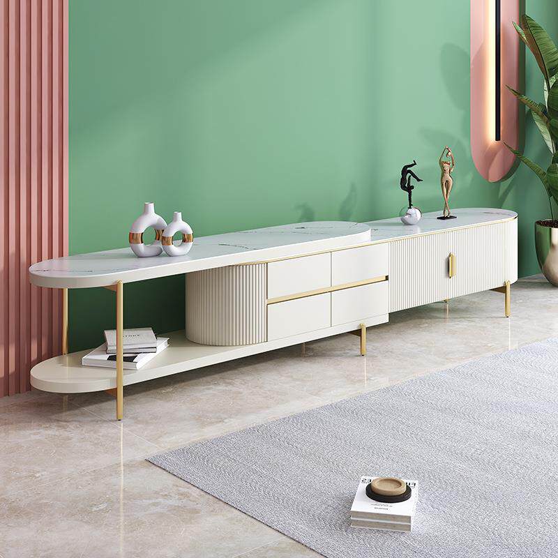 新款直销轻奢风可伸缩岩板家用地柜现代简约小户型客厅茶几电视柜