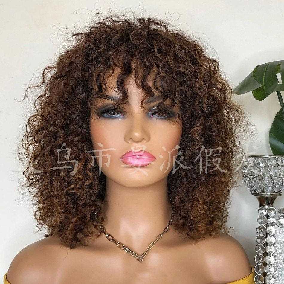 新款直销女士假发欧美渐变短卷发头套化纤非洲小卷哑光温丝现货