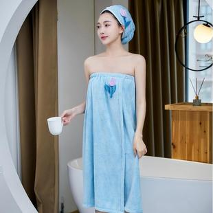 新款直销套装抹胸浴巾浴裙浴帽珊瑚绒干发帽子比纯棉吸水家用女