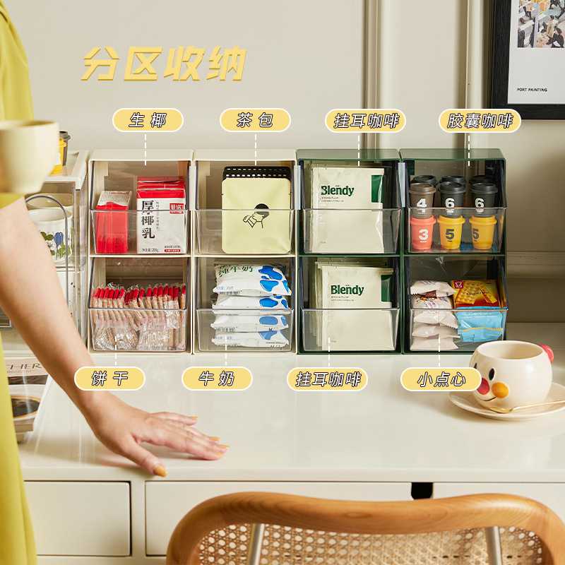 新款直销桌面整理盒咖啡包速溶奶茶办公室茶水间透明展示架茶包防