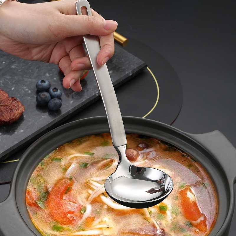 新款直销304不锈钢汤勺汤壳 家用火锅漏勺长柄分菜公用勺盛汤勺带