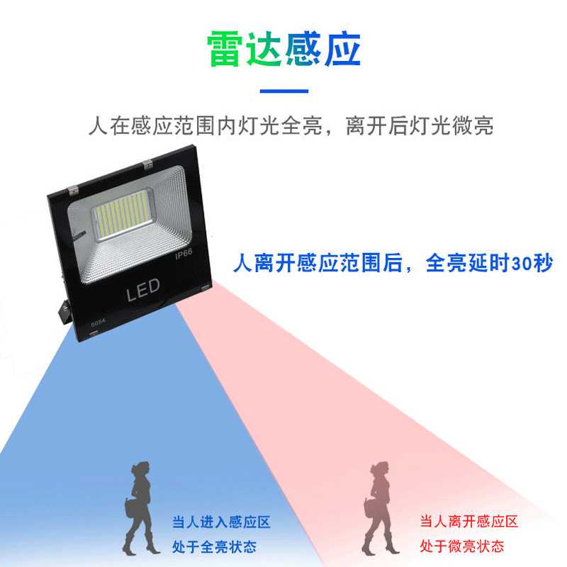 新款直销太阳能投光灯户外防水庭院灯50W100W新农村家用led雷达感