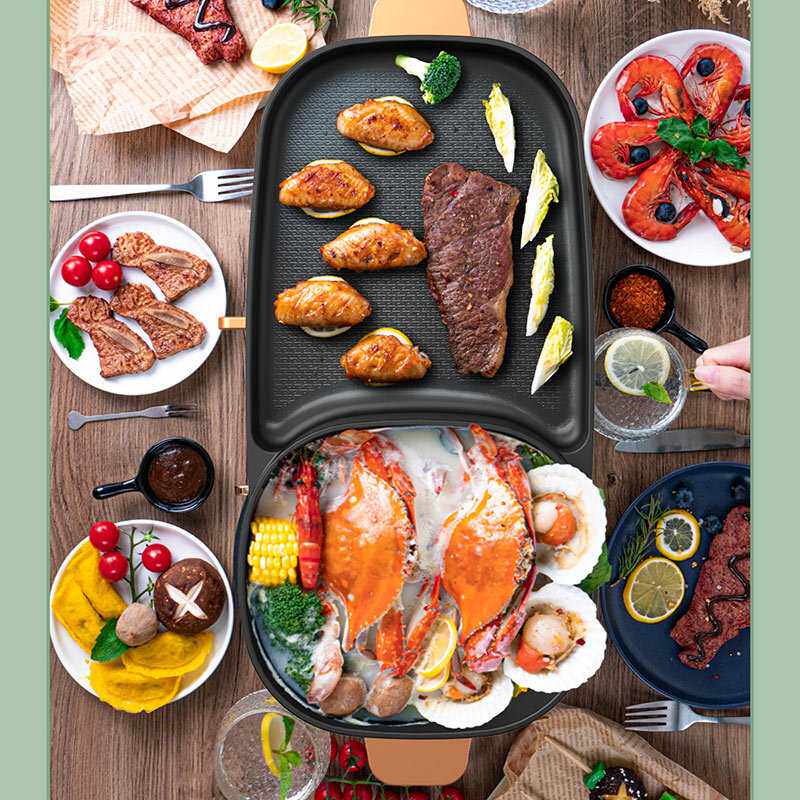 新款直销涮烤一体锅家用电烤盘大容量烤肉机多功能电火锅分体电热