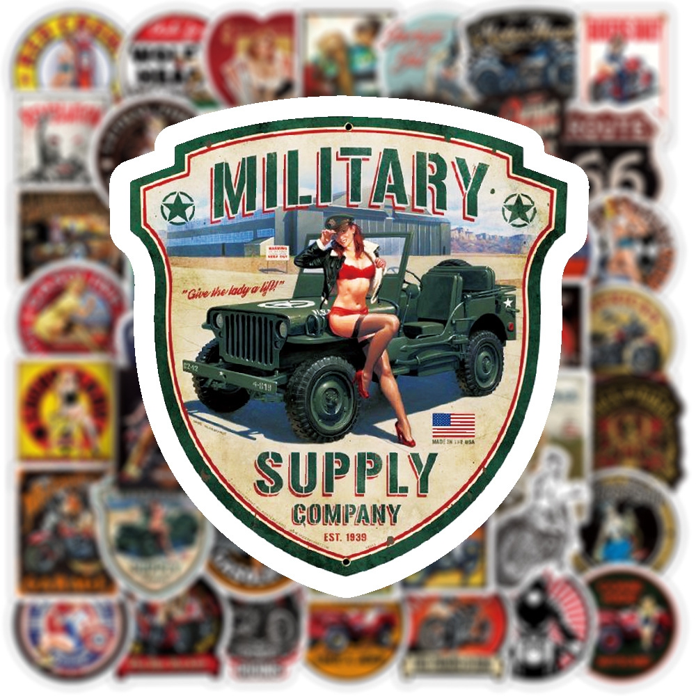 新款直销50张新款复古老爷车涂鸦贴纸自行车电脑笔记本电动车水杯