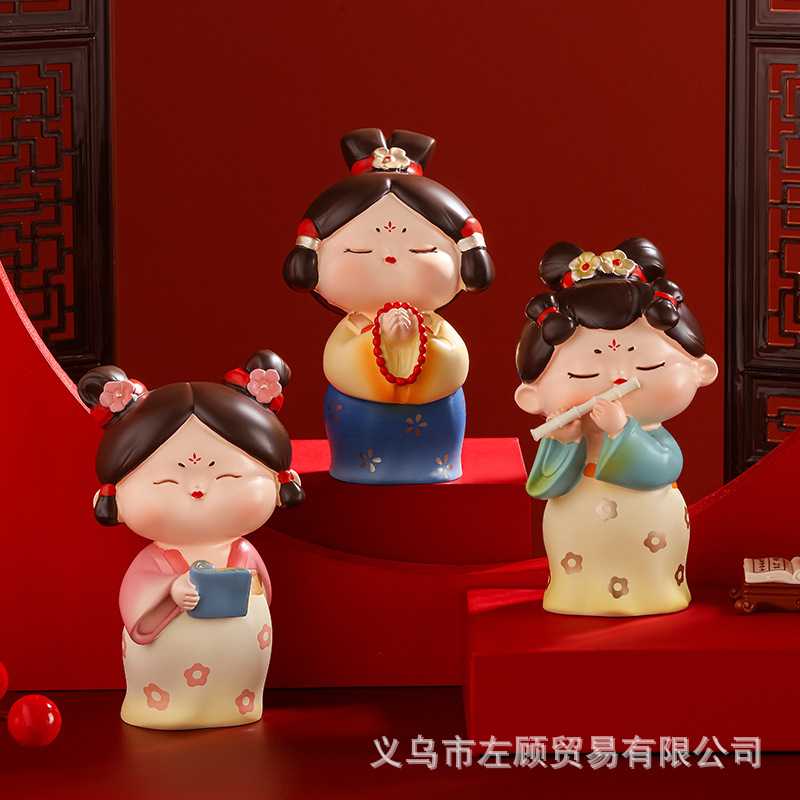 新款直销国潮风唐仕女小摆件树脂工艺品卡通车载装饰品桌面办公室