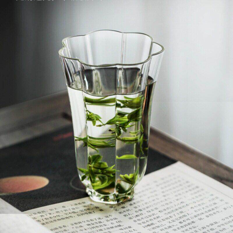 新款直销硼硅玻璃竖纹杯绿茶杯 颜值透明水晶杯子公室泡花茶玻璃