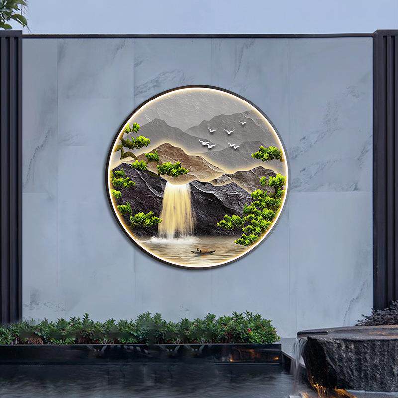 新款直销室外影墙灯防水庭院灯太阳能户外壁灯新中式背景墙山水壁