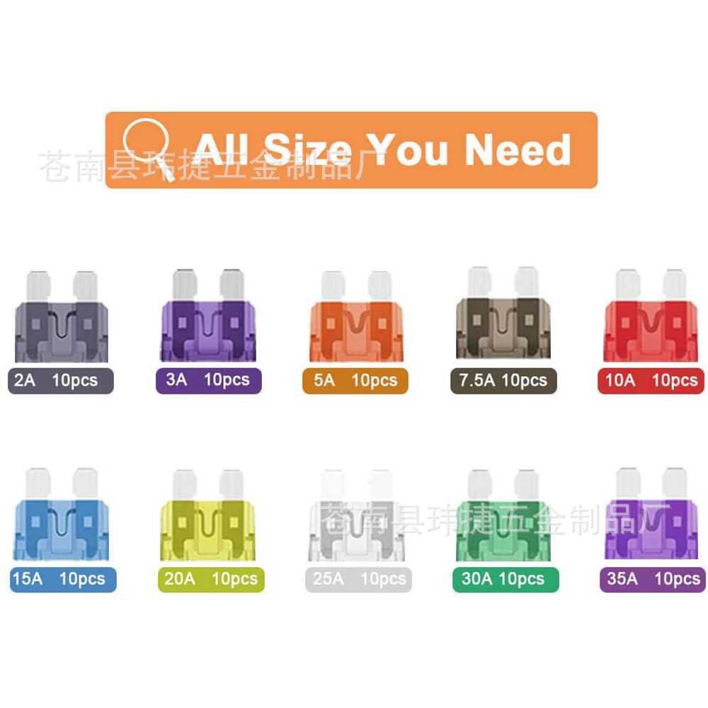 新款直销跨境 100pcs汽车中号插式保险片保险丝套装盒装 车用锌片