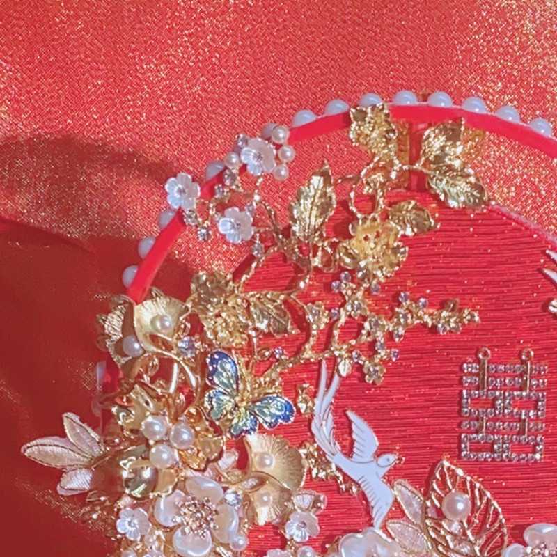 新款直销新娘喜扇秀禾服团扇结婚婚礼团扇古风扇子出嫁扇喜字扇中