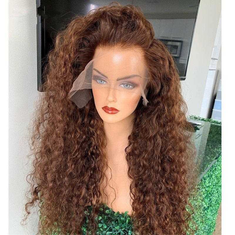 新款直销欧美女士假发 深棕色中分长卷发 化纤头套 波浪卷玉米须