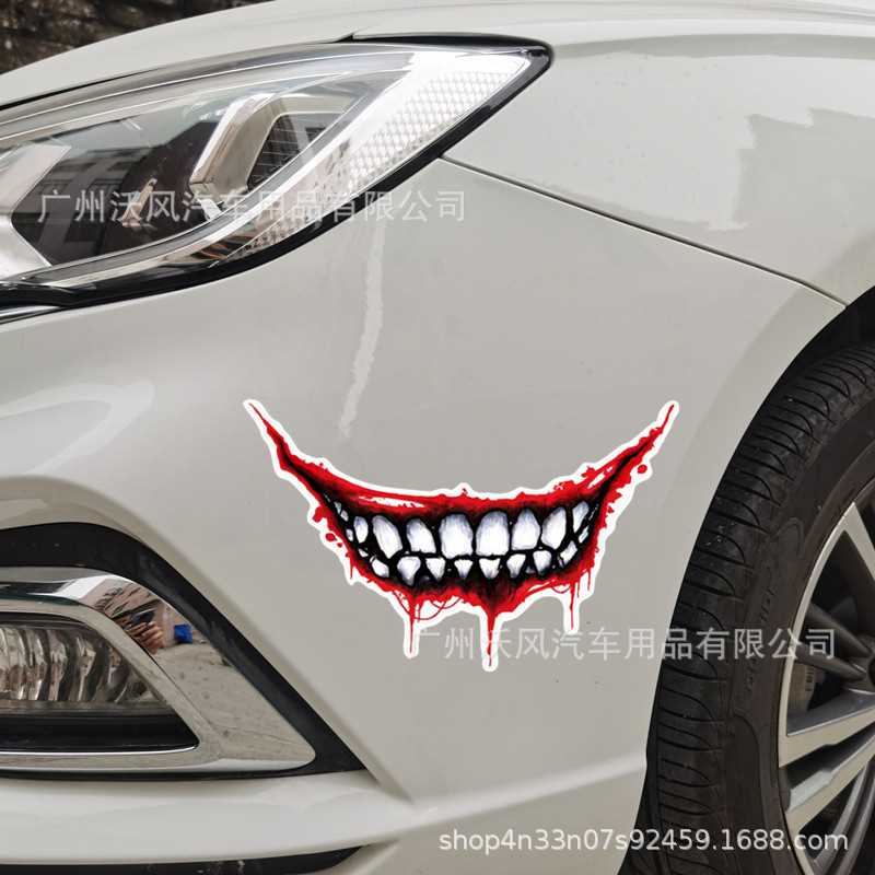 新款直销外贸万圣节血嘴唇汽车贴纸 邪恶小丑嘴唇摩托车头盔反光