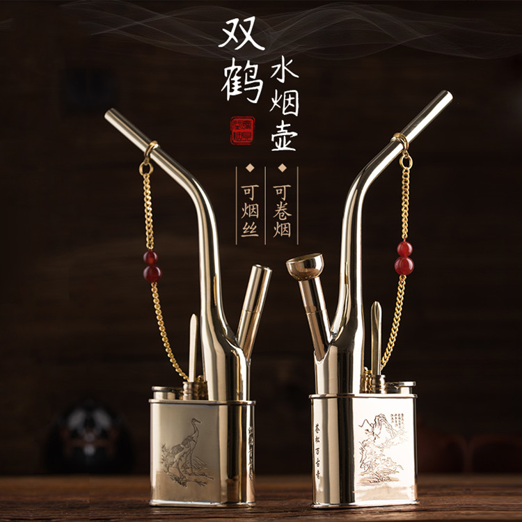 纯铜加厚水烟斗两用水烟壶筒老式水过滤烟斗旱烟把玩收藏水烟袋锅