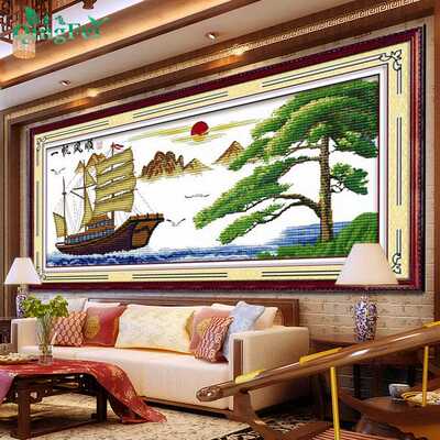 新款直销青飞精准印布一帆风顺新版十字绣一帆风顺如意版客厅富贵