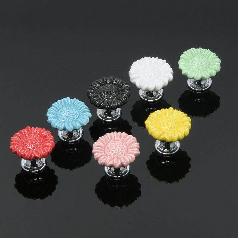 新款直销锌合金卡通儿童田园陶瓷拉手黑白彩色圆形橱柜衣柜单孔抽