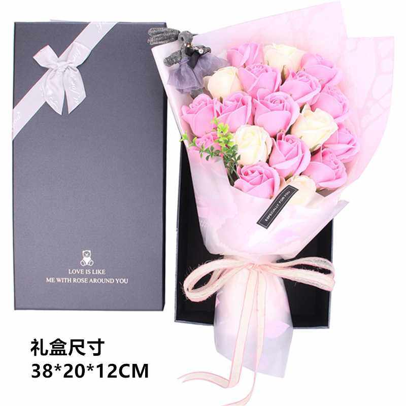 新款直销情人节礼物女孩子生日花束玩偶花束仿真18朵玫瑰花束香皂