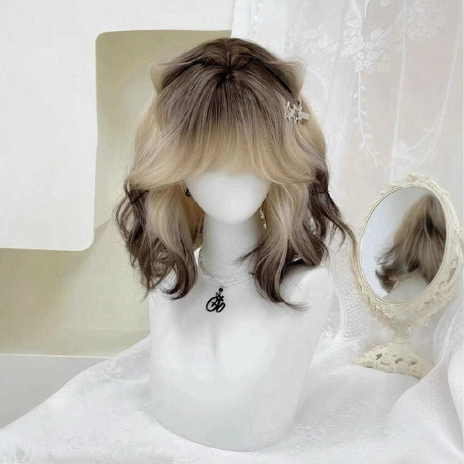 新款直销假发女短卷发黑金渐变羊毛卷JK巴黎画染甜美全头套式