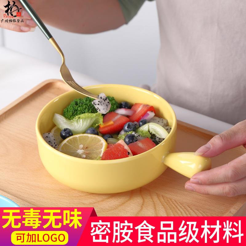 新款直销手柄碗密胺带把北欧餐具瓷商用创意餐厅早餐碗焗饭碗日式