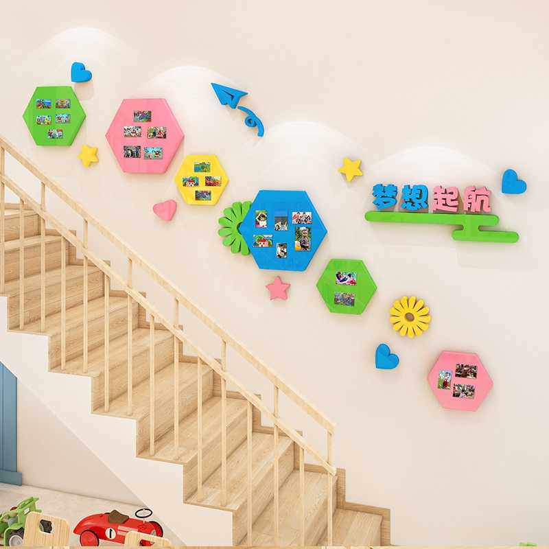 新款直销WBZ7幼儿园楼梯墙面装饰教室楼道环创布置学生作品展示照,家居饰品,文化墙贴,淘宝优惠券,粉丝福利购,淘宝优惠卷