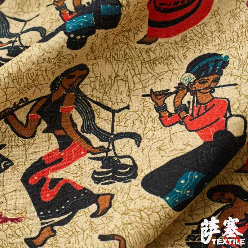 新款直销麻棉数码印花布料 民族风棉麻印花布料复古手工DIY桌布拼,纺织面料/辅料/配套,印花面料,淘宝优惠券,粉丝福利购,淘宝优惠卷