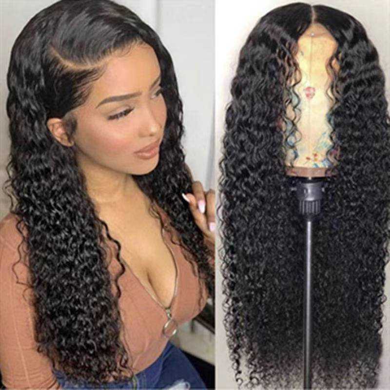 新款直销跨境假发 欧美女士时尚化纤头套 黑色中分长卷发小卷发