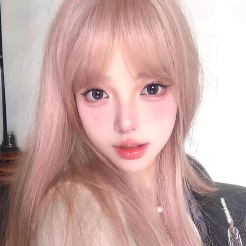 新款直销程铭假发女玫瑰粉长直发圆脸仿真自然甜美网红女团夏季全