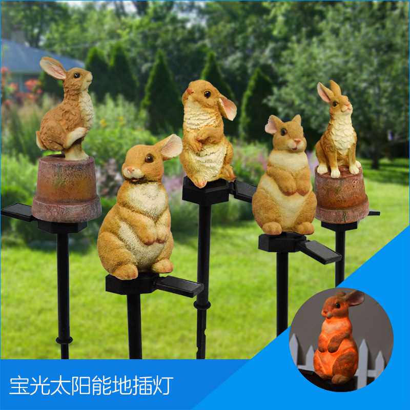 新款直销亚马逊新款现代庭院防水太阳能树脂灯兔子草坪花园地插景