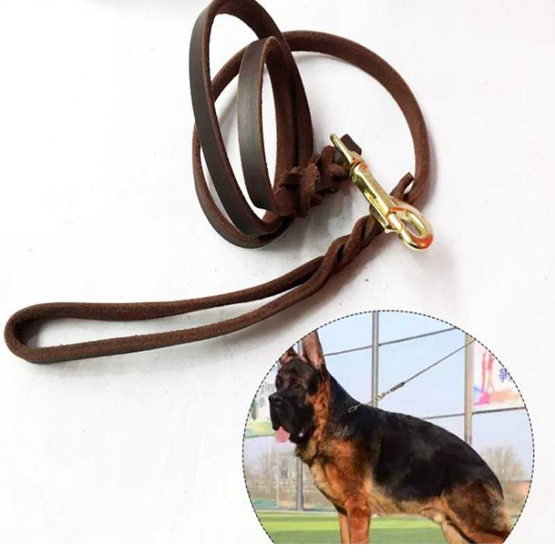新款直销德牧皮牵引宠物头层牛皮牵引绳柔软狗带纯皮狗链子头层皮