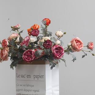 新款直销花艺仿真花绢花毛茛花陆莲复古油画洋牡丹婚庆家居样板房