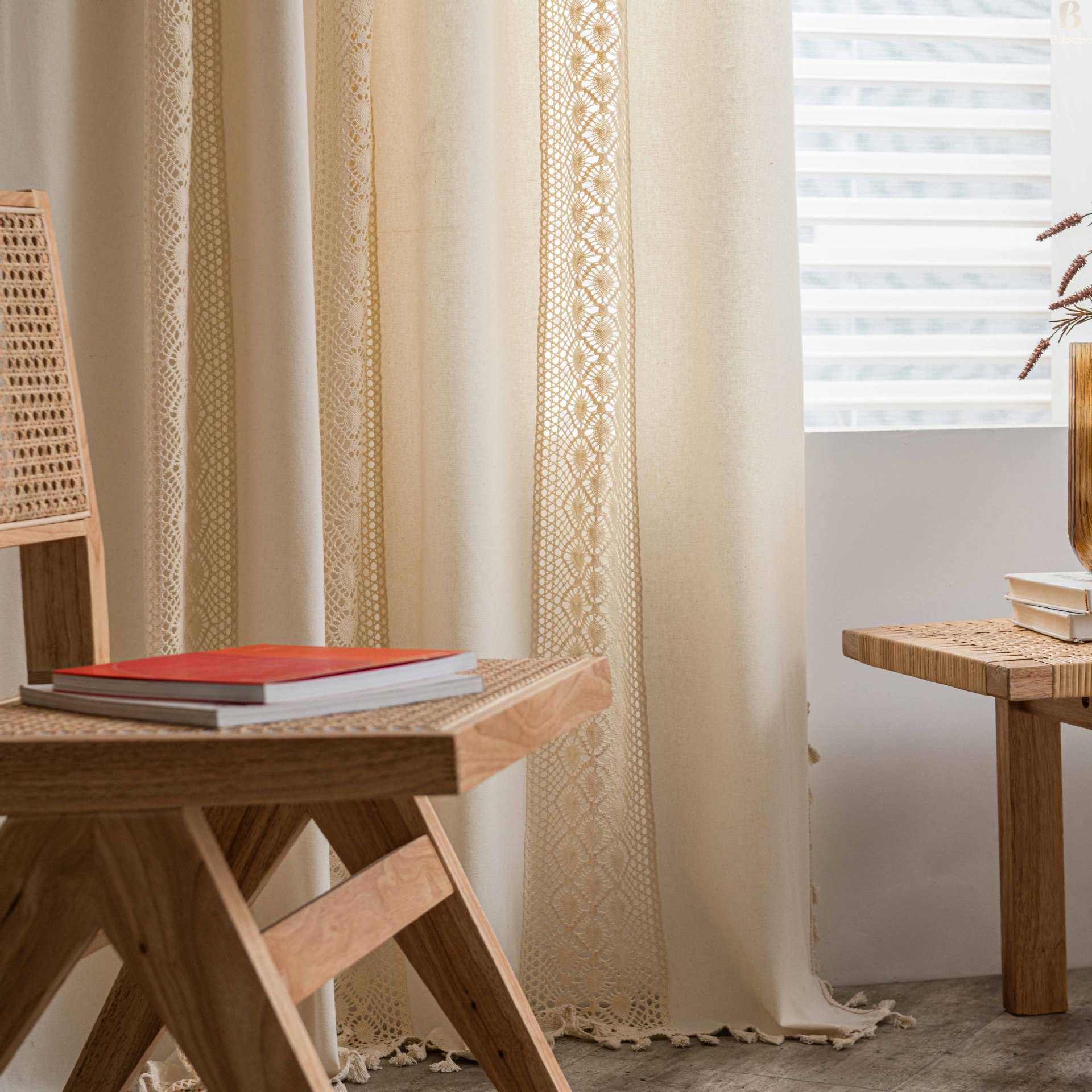 新款直销布爸爸窗帘美式圆点钩针拼接门帘帷幕客厅卧室飘窗成品小