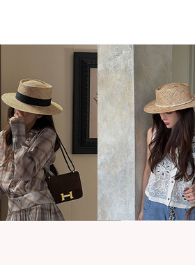 芝芝【织屿漫歌】女手工草编织带装饰森系度假设计感遮阳宽檐礼帽