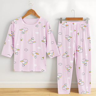 女童睡衣套装夏季薄款女孩弹力棉家居服中大童小孩空调服