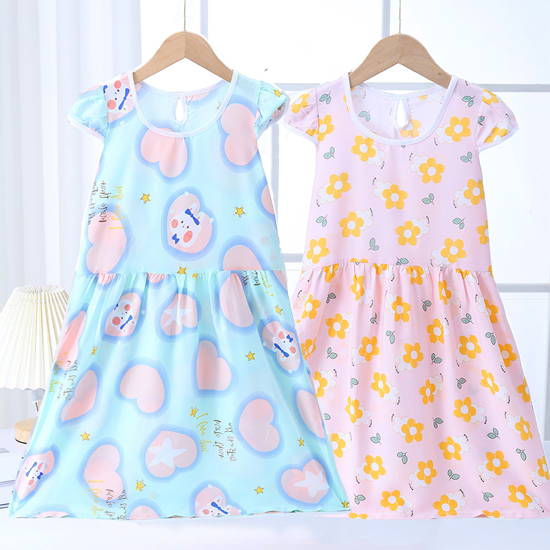 薄款棉绸家居服中大童女孩睡裙