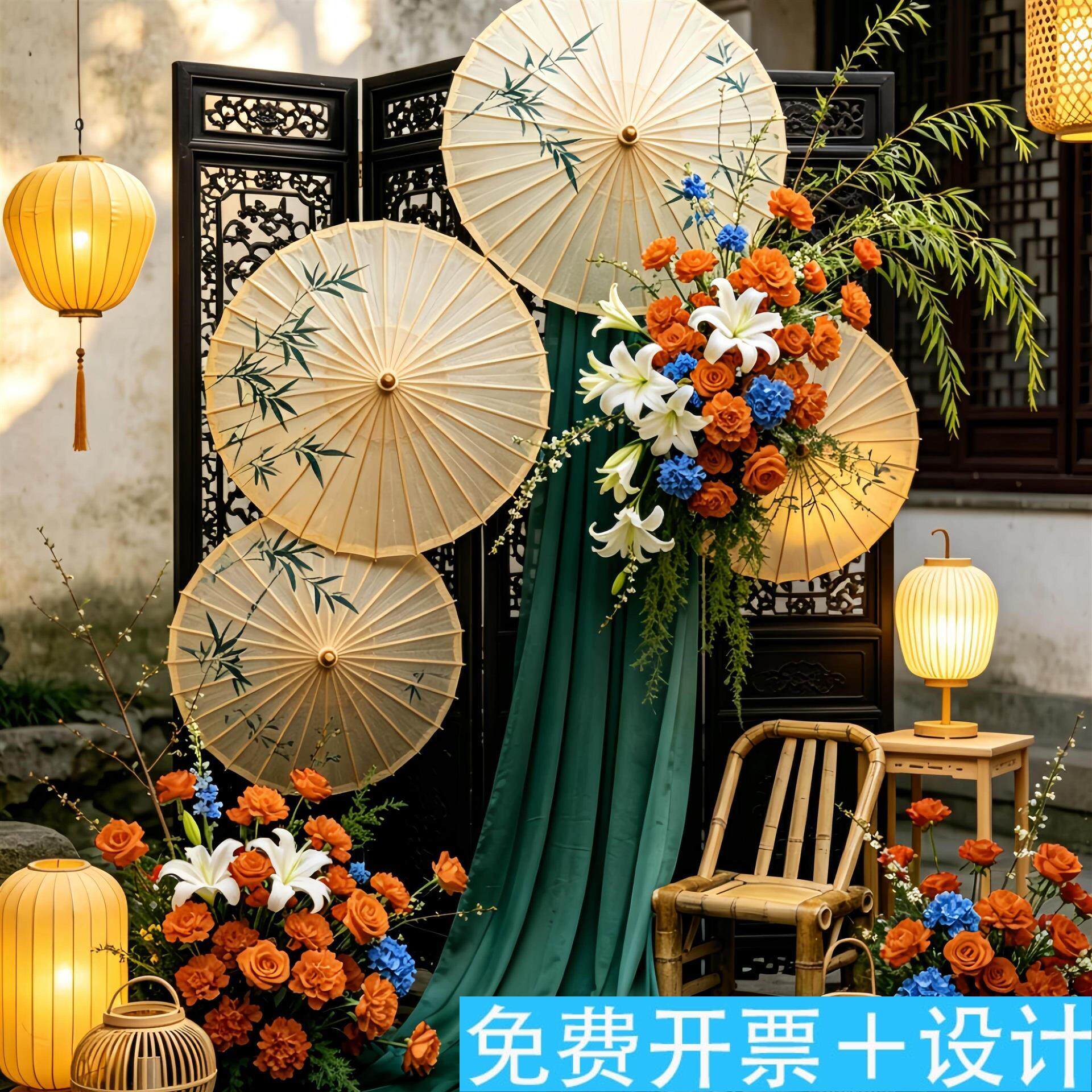 新中式复古花艺黑色雕屏风