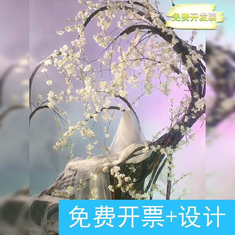 摄影馆古风置景仿真垂挂瀑布樱花拍照场景装饰手工diy黏土树材料