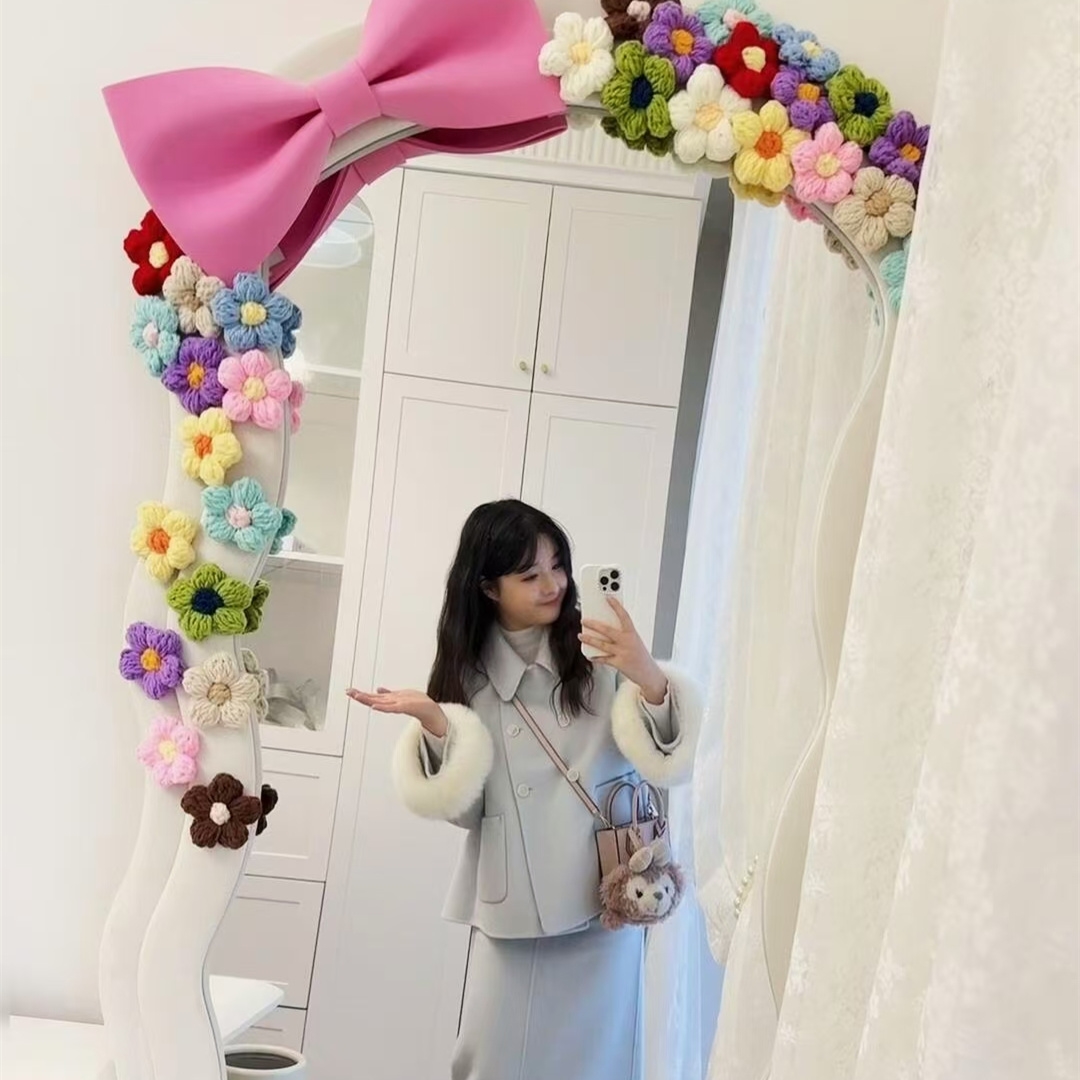 镜子装饰边缘创意泡芙花diy穿衣镜框卧室梳妆镜服装店落地镜改造