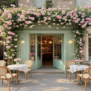 春日咖啡店仿真玫瑰花藤假花藤条拍照场景布置门头氛围感花艺装饰