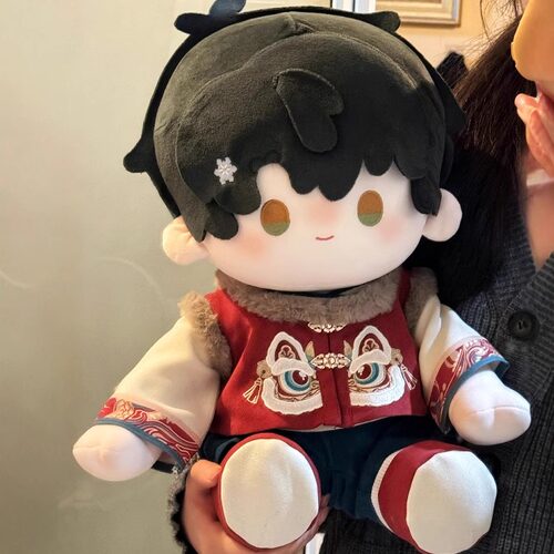 现货棉花娃娃40cm狮子拜年服冬季可爱娃衣坐姿新年衣服红色古装