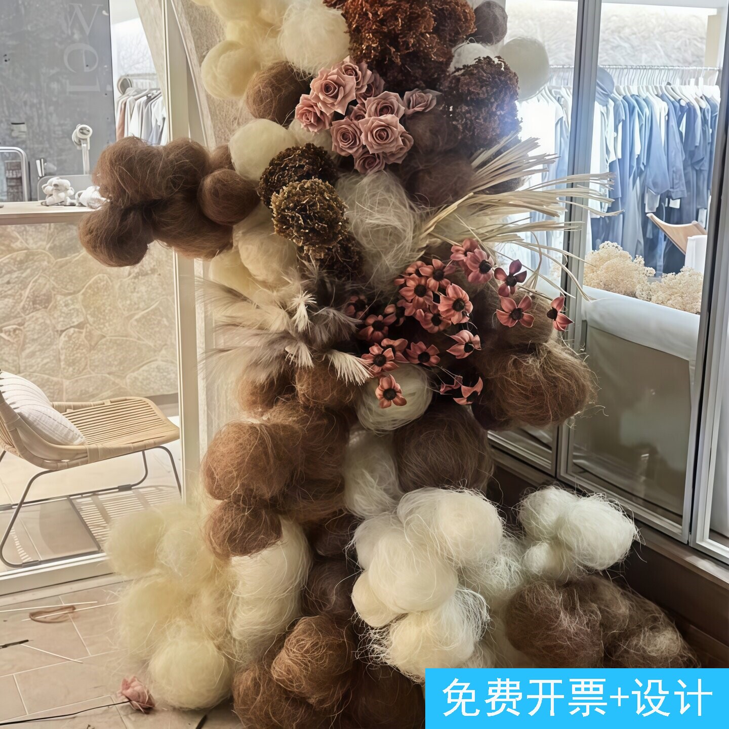 秋冬美拉德色店铺橱窗门头布置商城服装店美陈麻丝绣球花装饰道具