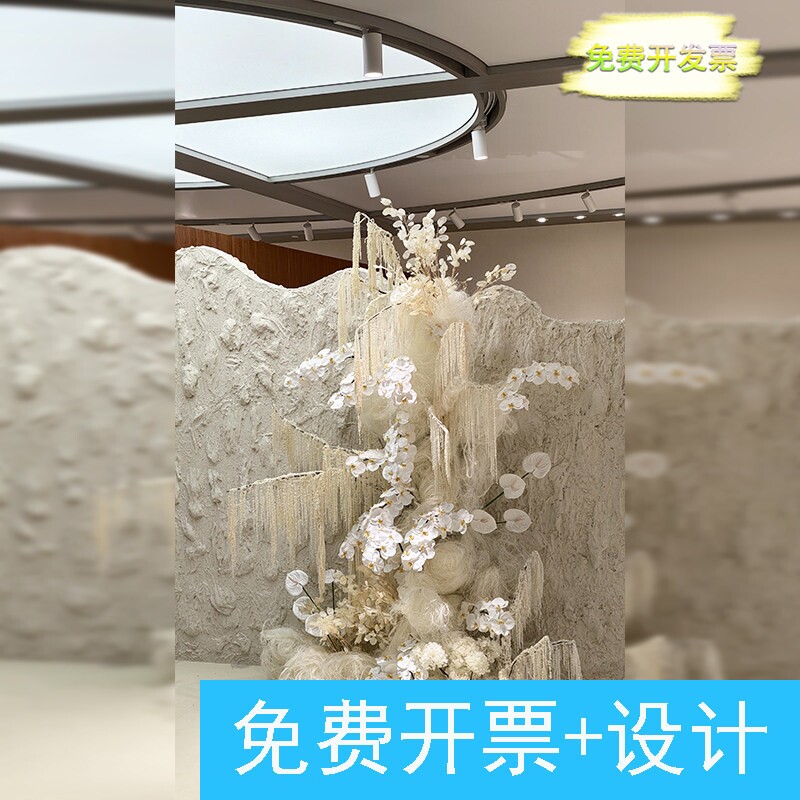 冬季服装档口橱窗白色系仿真花艺摆件装饰美甲店落地仿真花艺布置