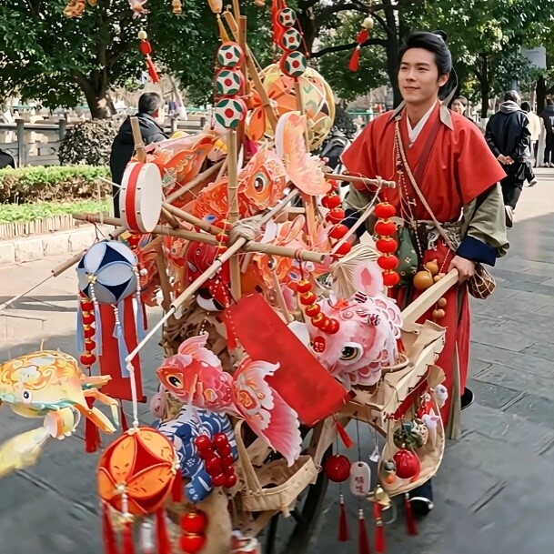 货郎车古风出街拍摄手推摊