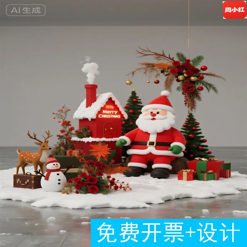 圣诞节雪屋树麋鹿礼盒装饰