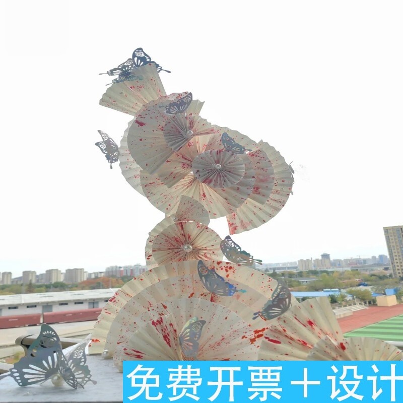 国风扇子折创意美陈装饰古