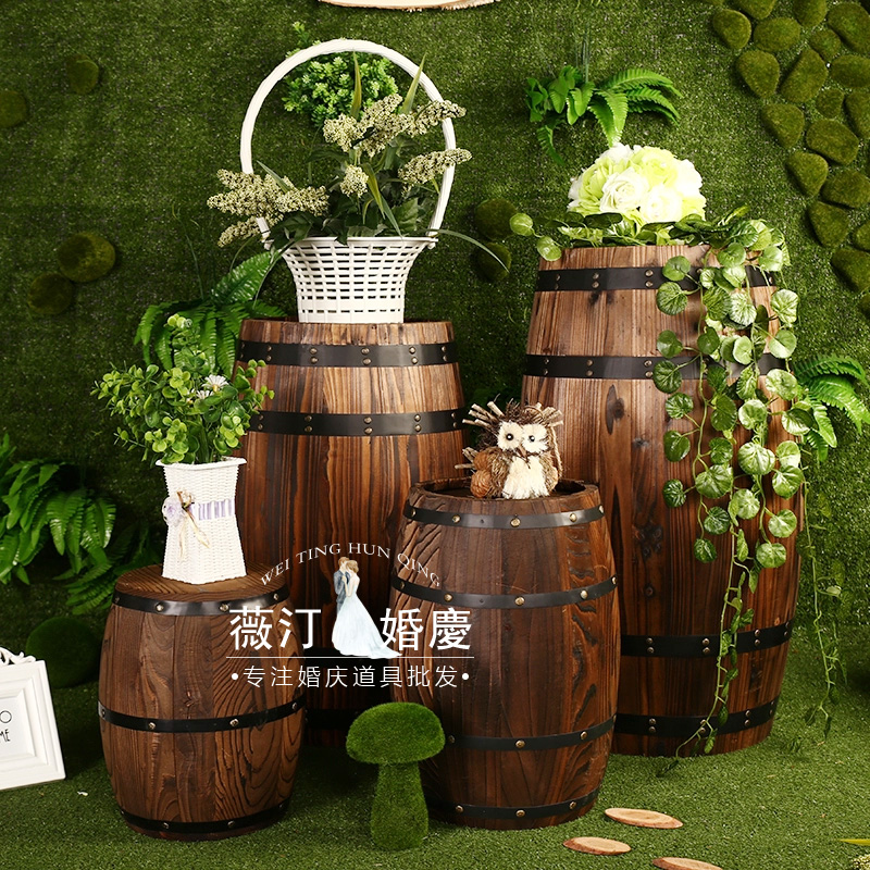 户外草坪森系婚礼酒桶摆件迎宾区酒吧木桶婚庆装饰橡木桶啤酒桶