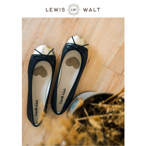 Lewis Walt通勤简约浅口圆头拼接羊皮蝴丝带蝶结芭蕾平底单鞋女