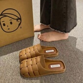 包头半拖鞋 平底编织百搭休闲凉拖 女夏外穿孕妇懒人一脚蹬2024新款